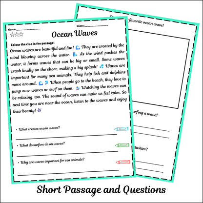 Ocean Waves | Short Reading Comprehension Creative Worksheet