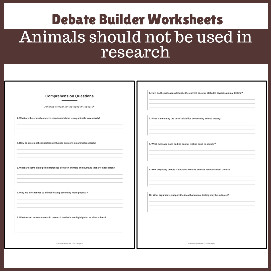 Animals should not be used in research | Favour and Against Worksheet Printable Activity