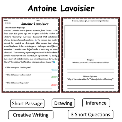 Antoine Lavoisier | Short Reading Comprehension Creative Worksheet