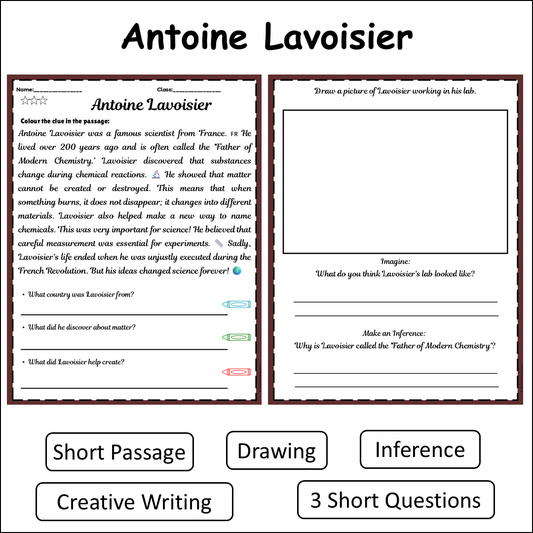 Antoine Lavoisier | Short Reading Comprehension Creative Worksheet