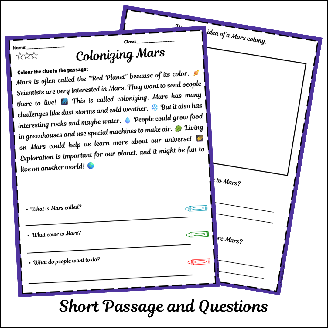 Colonizing Mars | Short Reading Comprehension Creative Worksheet