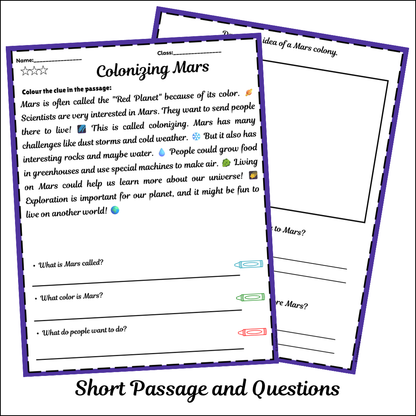 Colonizing Mars | Short Reading Comprehension Creative Worksheet