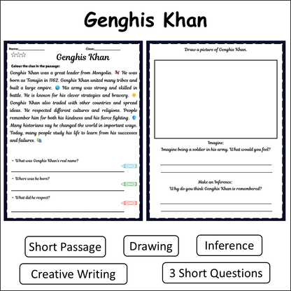 Genghis Khan | Short Reading Comprehension Creative Worksheet