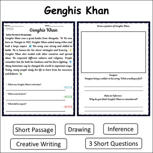 Genghis Khan | Short Reading Comprehension Creative Worksheet
