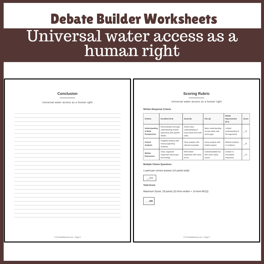 Universal water access as a human right | Favour and Against Worksheet Printable Activity