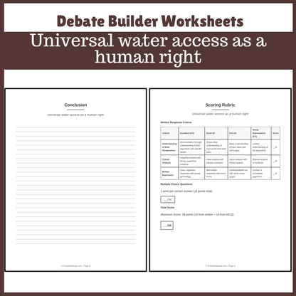 Universal water access as a human right | Favour and Against Worksheet Printable Activity