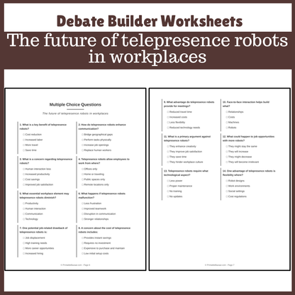 The future of telepresence robots in workplaces | Favour and Against Worksheet Printable Activity