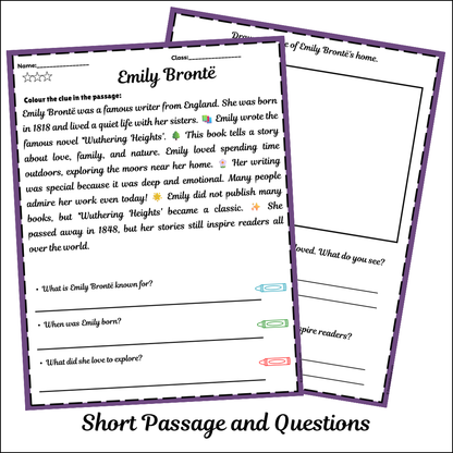 Emily Brontë | Short Reading Comprehension Creative Worksheet