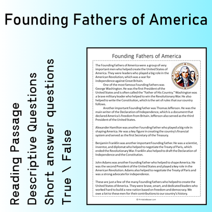 Founding Fathers of America | Reading Comprehension Passage Printable Worksheet