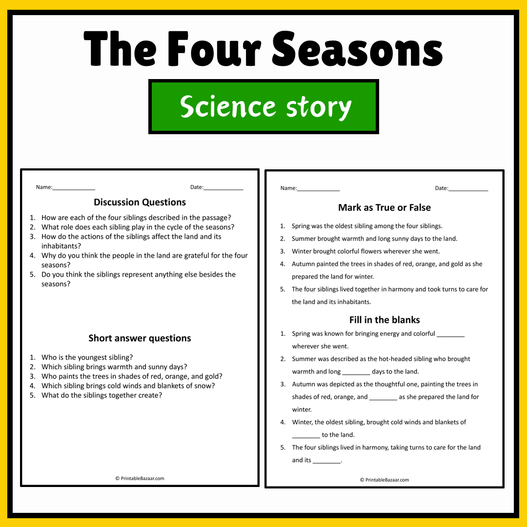 The Four Seasons | Science Story Reading Comprehension Activity