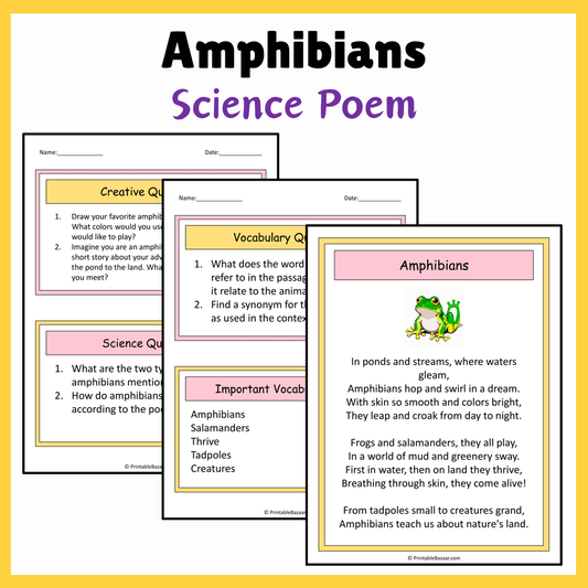 Amphibians | Science Poem Reading Comprehension Activity