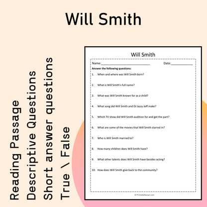 Will Smith | Reading Comprehension Passage Printable Activity