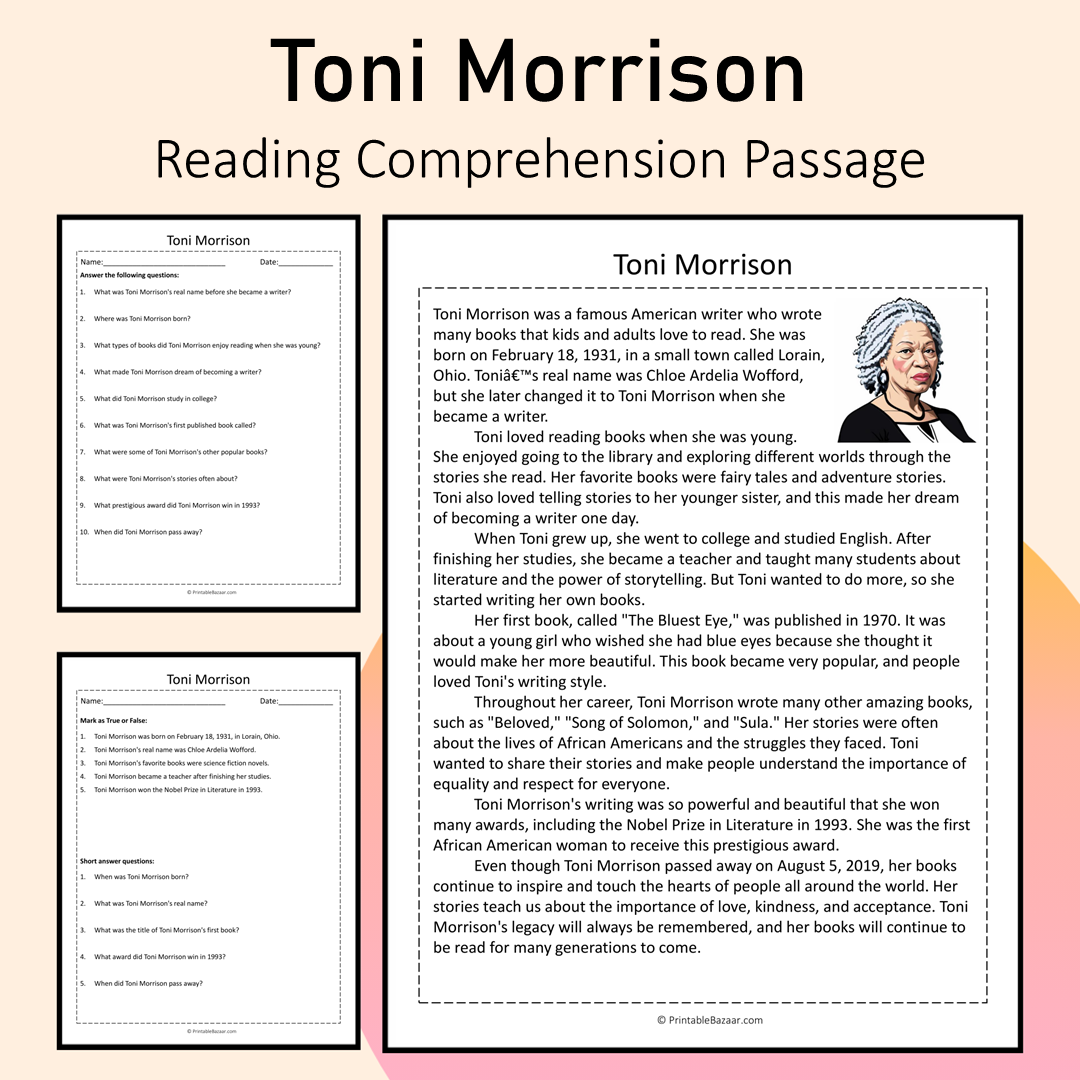 Toni Morrison | Reading Comprehension Passage Printable Activity