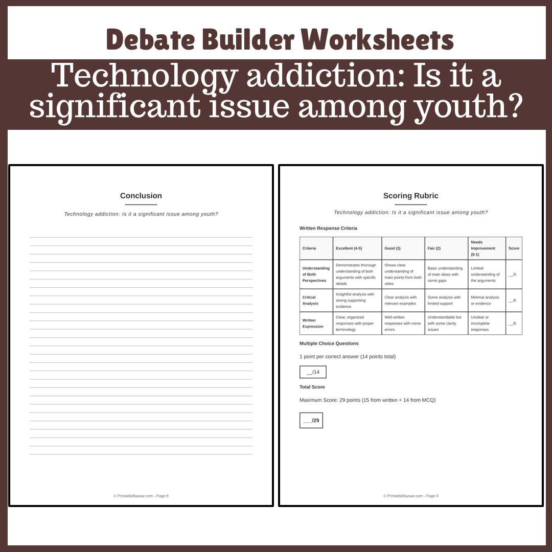 Technology addiction: Is it a significant issue among youth? | Favour and Against Worksheet Printable Activity