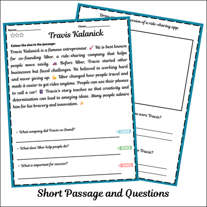 Travis Kalanick | Short Reading Comprehension Creative Worksheet