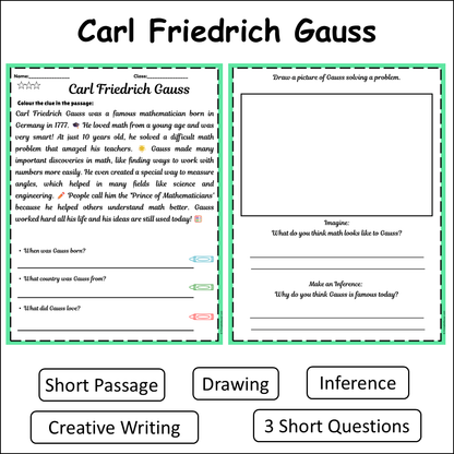 Carl Friedrich Gauss | Short Reading Comprehension Creative Worksheet