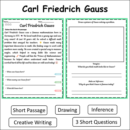 Carl Friedrich Gauss | Short Reading Comprehension Creative Worksheet