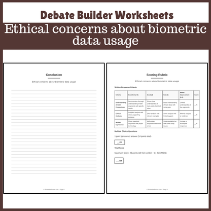 Ethical concerns about biometric data usage | Favour and Against Worksheet Printable Activity
