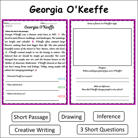 Georgia O'Keeffe | Short Reading Comprehension Creative Worksheet