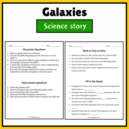 Galaxies | Science Story Reading Comprehension Activity