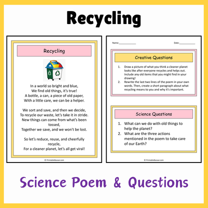 Recycling | Science Poem Reading Comprehension Activity