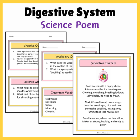 Digestive System | Science Poem Reading Comprehension Activity