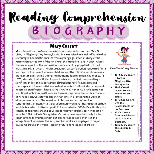 Mary Cassatt | Biography Reading Comprehension and Questions Worksheet