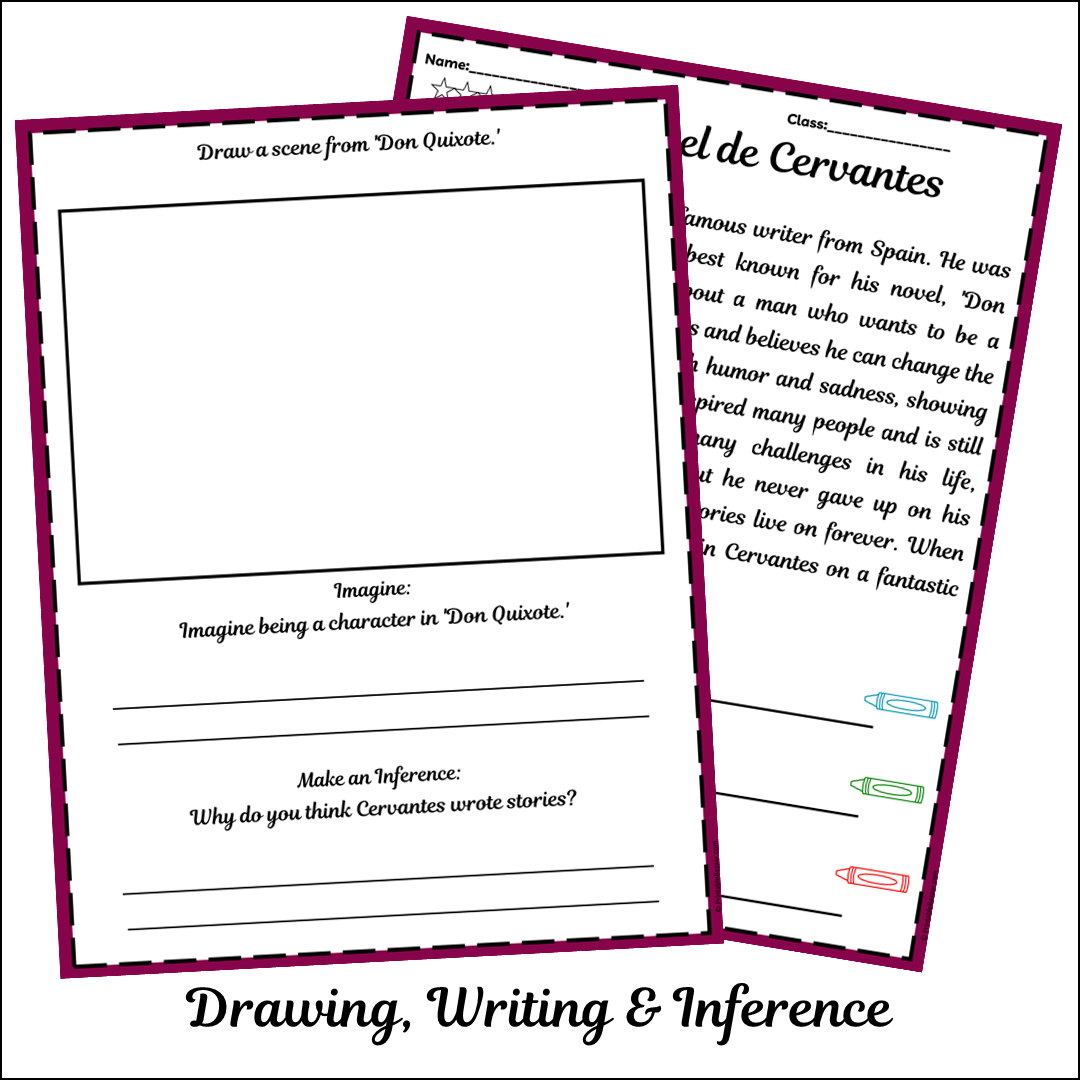 Miguel de Cervantes | Short Reading Comprehension Creative Worksheet