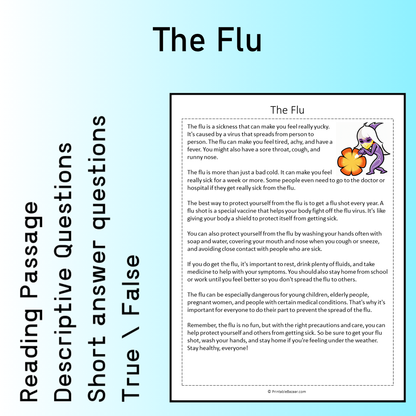 The Flu | Reading Comprehension Passage Printable Worksheet