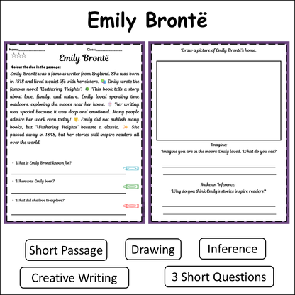 Emily Brontë | Short Reading Comprehension Creative Worksheet