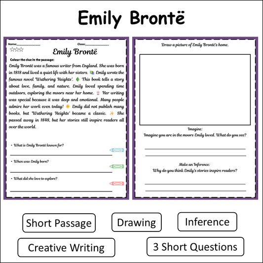 Emily Brontë | Short Reading Comprehension Creative Worksheet