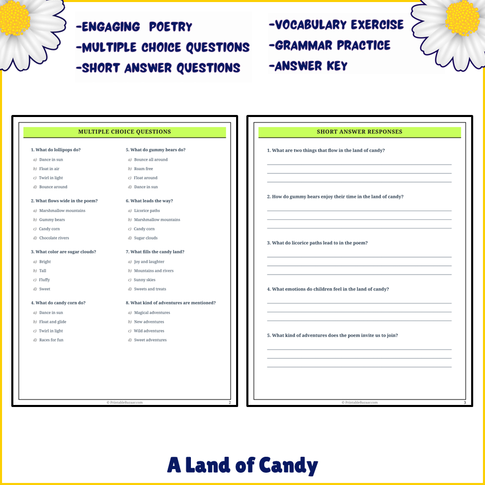 A Land of Candy | Poem Grammar Worksheet Printable Activity