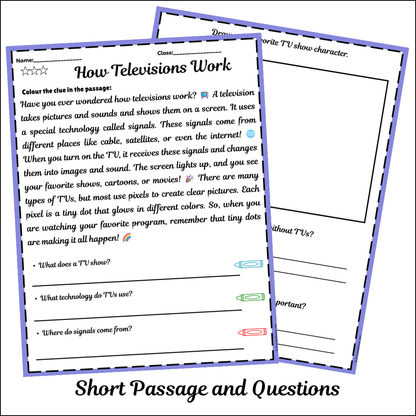 How Televisions Work | Short Reading Comprehension Creative Worksheet