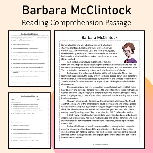 Barbara McClintock | Reading Comprehension Passage Printable Activity