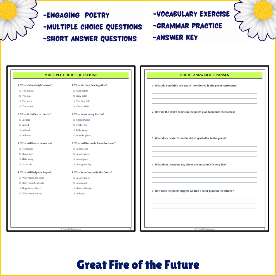 Great Fire of the Future | Poem Grammar Worksheet Printable Activity