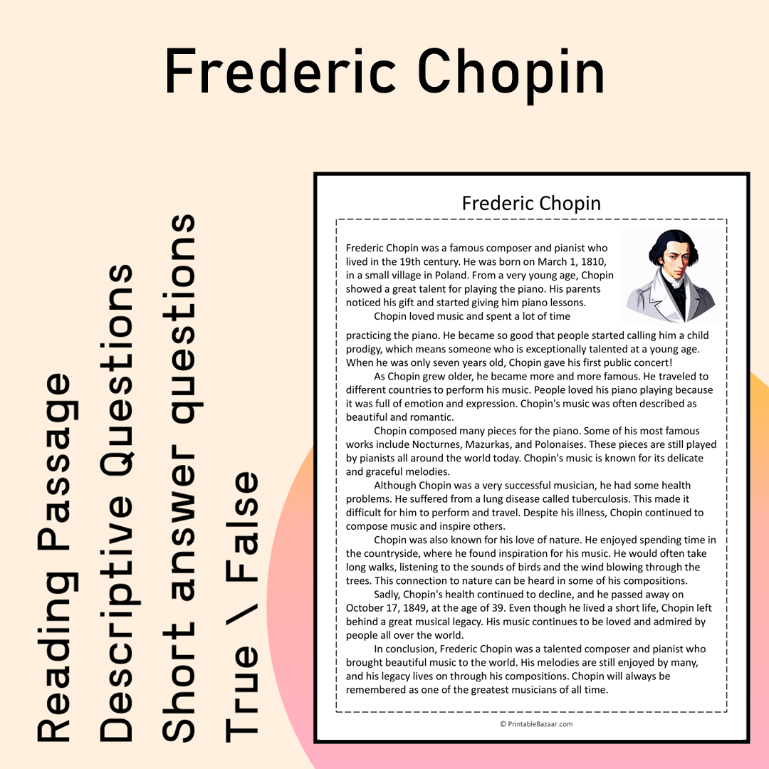 Frederic Chopin | Reading Comprehension Passage Printable Activity