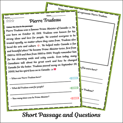 Pierre Trudeau | Short Reading Comprehension Creative Worksheet