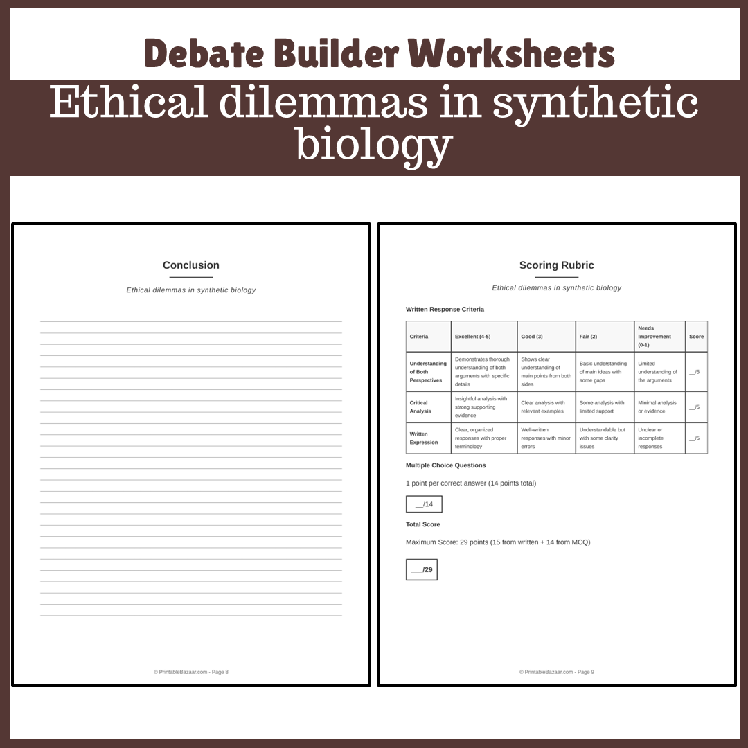 Ethical dilemmas in synthetic biology | Favour and Against Worksheet Printable Activity