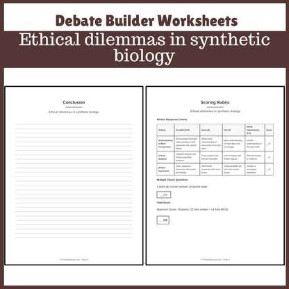 Ethical dilemmas in synthetic biology | Favour and Against Worksheet Printable Activity