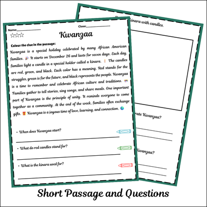 Kwanzaa | Short Reading Comprehension Creative Worksheet