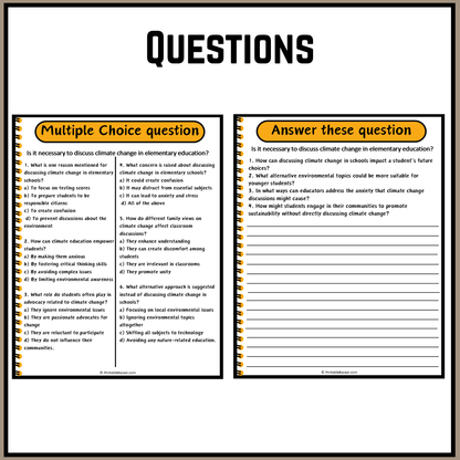 Is it necessary to discuss climate change in elementary education? | Debate Case Study Worksheet