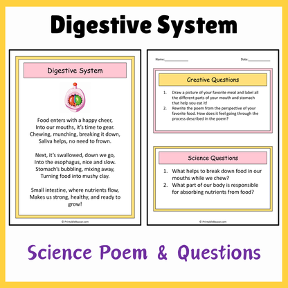 Digestive System | Science Poem Reading Comprehension Activity