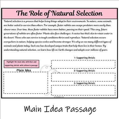 The Role of Natural Selection | Main Idea and Supporting Details Reading Passage and Questions