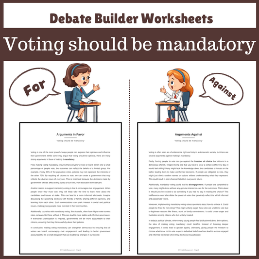 Voting should be mandatory | Favour and Against Worksheet Printable Activity