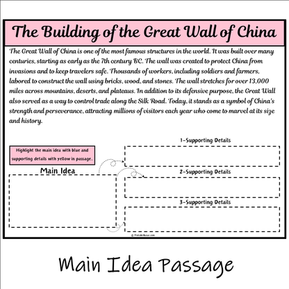 The Building of the Great Wall of China | Main Idea and Supporting Details Reading Passage and Questions