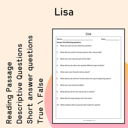 Lisa | Reading Comprehension Passage Printable Activity