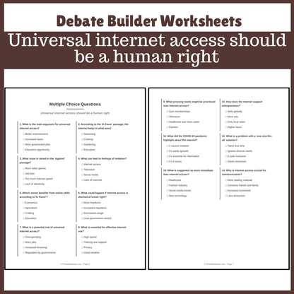 Universal internet access should be a human right | Favour and Against Worksheet Printable Activity