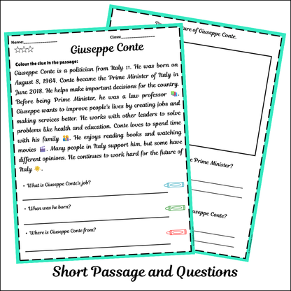 Giuseppe Conte | Short Reading Comprehension Creative Worksheet