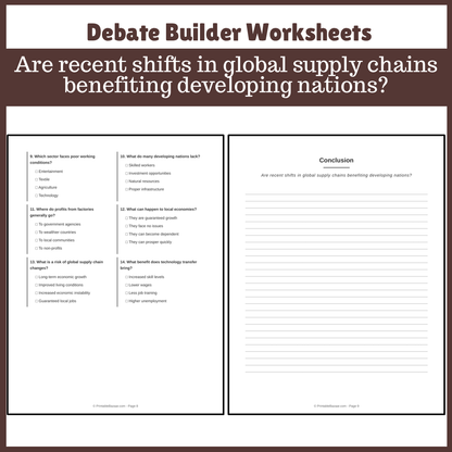 Are recent shifts in global supply chains benefiting developing nations? | Favour and Against Worksheet Printable Activity