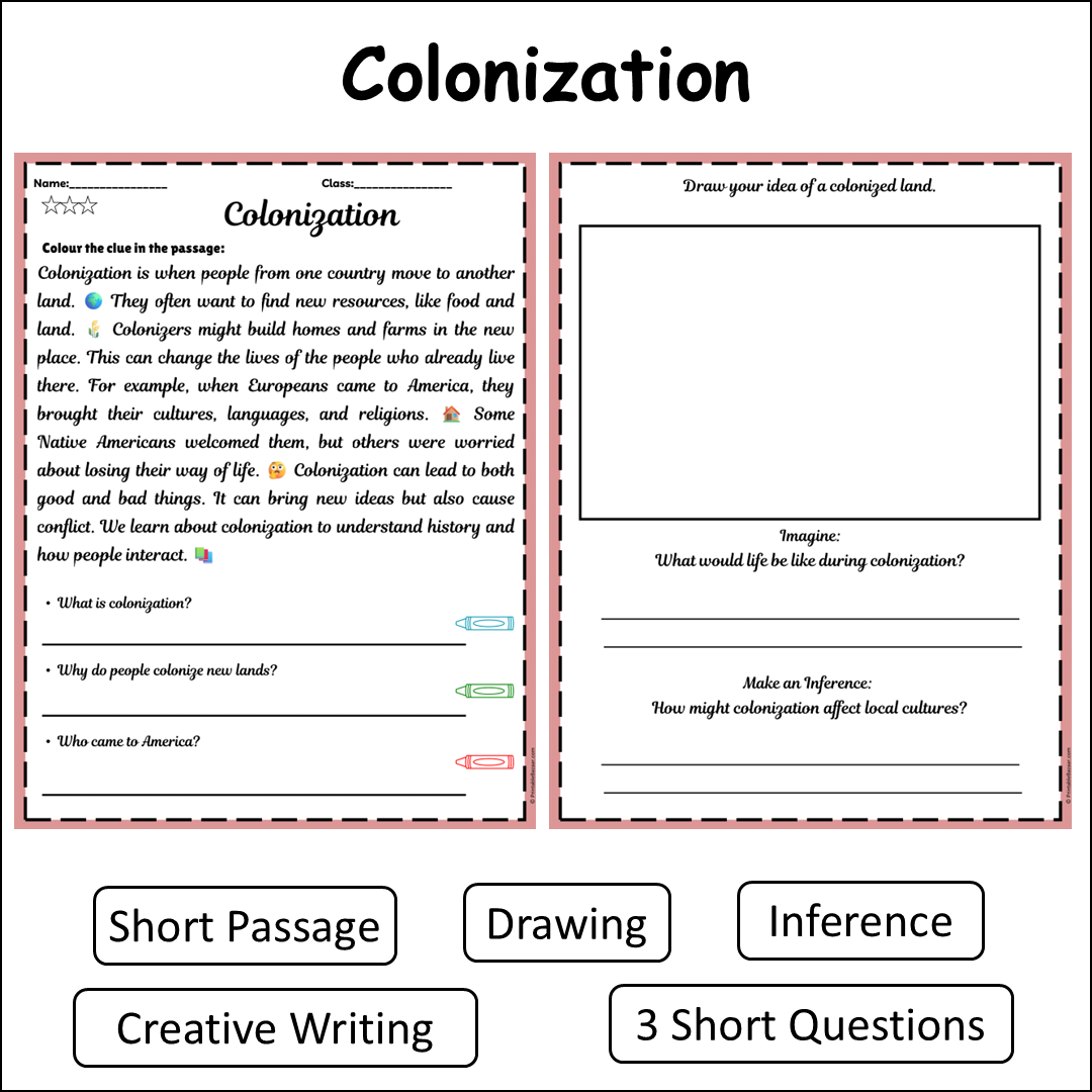 Colonization | Short Reading Comprehension Creative Worksheet
